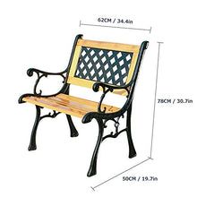 ELUKHT Park Garden Terrace Benches Outdoor Bench, Weatherproof Lounge Benches with Cast Iron Frame and Solid Wood, 2-3 Seater Courtyard Bench with Backrest Armrests (Benches)