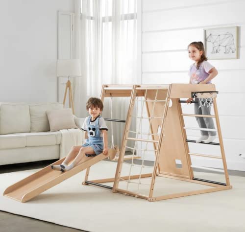 Hopscotch Squad Indoor Kids Jungle Climbing Gym 9-in-1 Wooden Play Set