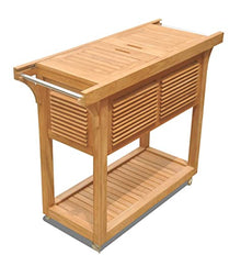 TeakStation Grade A Teak Wood Outdoor Patio Solvang Teak Bar Cart with Extendable Beverage Tub #37SoC