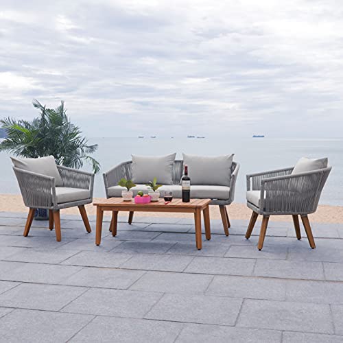 Safavieh Outdoor Velso Rope 4-Piece Patio Set with Cushions Grey/Grey