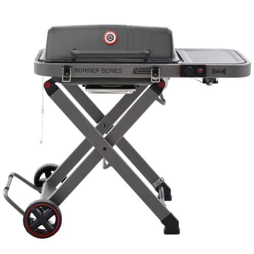 Feasto Portable Propane Gas Grill with Foldable Cart and Side Table, Gray