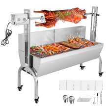 OUKIDR Stainless Steel Rotisserie Grill with Back Cover Guard, 176Lbs Capacity 25W Motor Small Pig Lamb Rotisserie Roaster, 48.7 Inch BBQ Charcoal Rotisserie Grill for Camping Outdoor