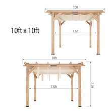 SunnyFurn 10x12 Ft Cedar Wood Pergola with Retractable Shade Canopy Natural