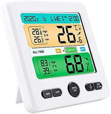 JDXQBLD Digital Thermometer, Hygrometer, Weather Station, Large LCD, Indoor Flower, All Time, Temperature, Humidity, Monitor, Alarm Clock,White