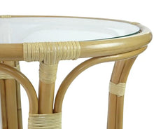 Wickerix Set of 2 Bali Lounge Swivel Rocking Chairs with Cream Cushion and Pelangi Round Coffee Table Natural Rattan Wicker Handmade, Natural Color