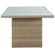 AMBERARD Dining Table Brown and Transparent,Contemporary 78.7inch Poly Rattan Glass Top Table with Sturdy Metal Frame for Outdoor Patio Dining Patio Tables