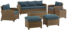 Crosley Furniture Bradenton 7-Piece Outdoor Sofa Set Weathered Brown with Navy Cushions