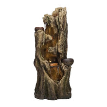 Alpine Corporation WIN1530 Indoor/Outdoor Floor Waterfall, Tree Trunk Fountain w/LED Lights & 2 Flower Pots, 52", Brown