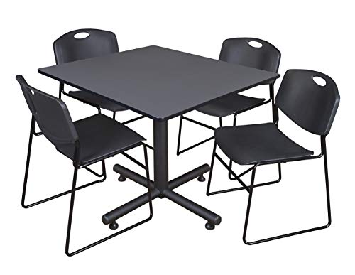 Regency Seating Kobe 48-Inch Square Breakroom Table Grey with 4 Zeng Stack Chairs Black