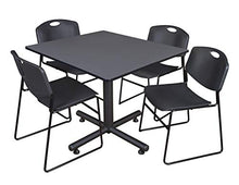 Regency Seating Kobe 48-Inch Square Breakroom Table Grey with 4 Zeng Stack Chairs Black