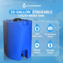 WaterPrepared 2 Pack 55 Gallon Stackable Rain Barrel Storage Blue