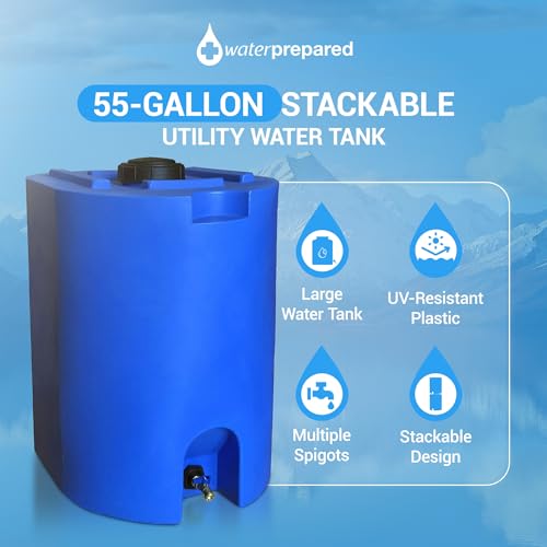 WaterPrepared 3 Pack 55 Gallon Stackable Water Tank Blue