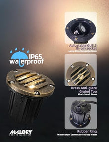 MALORY Low Voltage Landscape Well Lights, (φ126 mm) Brass Top Cover