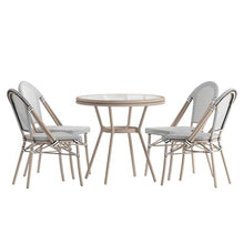 Flash Furniture Marseille Indoor/Outdoor Bistro Set - Tempered Glass Top Table with 4 Chairs - Black & White Textilene/Light Natural Frame