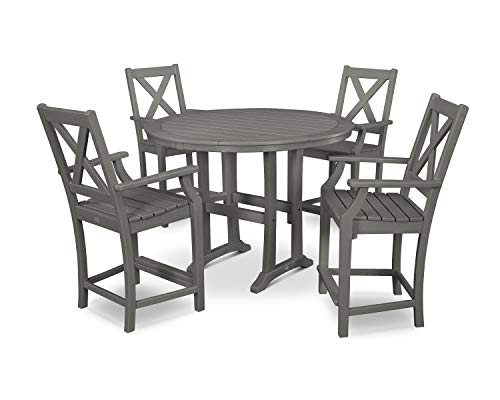 POLYWOOD® Braxton 5-Piece Nautical Trestle Arm Chair Counter Set in Slate Grey