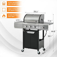 HESIEU Premium Propane Grill - 3 Burner Stainless Steel Gas BBQ Grill with Side Burner, Cover, and Spacious Cooking Area for Outdoor Cooking, Camping, and Picnics