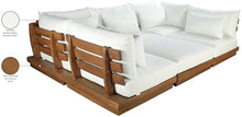 Meridian Furniture 111White-Sec6C Mirella Collection Modern | Contemporary Outdoor Patio U-Shaped 6pc. Modular Sectional with Solid Teak Frame, Water Resistant Fabric, 113" W x 75" D x 27" H, White