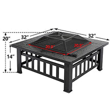 Fire Pit 3-in-1 Fire Pits & BBQ Grill & Ice Buckets, Wood Burning Steel Firepit Bowl, Outdoor Heater Heating Basin W/Spark Screen, Fireplace Poker, Grate, Black