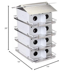 Birds Choice Coates Original Purple Martin House | 4 Floor/16 Room Aluminum Bird House for Larger Backyard Colonies | Round Entrances, Ventilated Roof, Guard Rails | White/Grey, Assembly Required