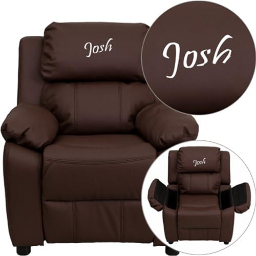 Flash Furniture Personalized Kids Recliner with Storage Arms Brown Leathersoft