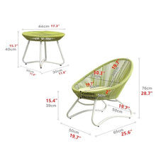KPHYMOD 3 Piece Green Rattan Chairs with Beige Cushions and Coffee Table, Outdoor Patio Conversation Sofa Set for Deck Yard Porch