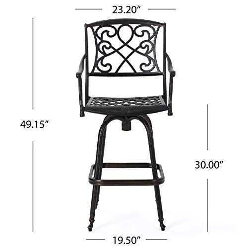Christopher Knight Home Santa Maria 3-Piece Cast Aluminum Bistro Bar Set Shiny Copper