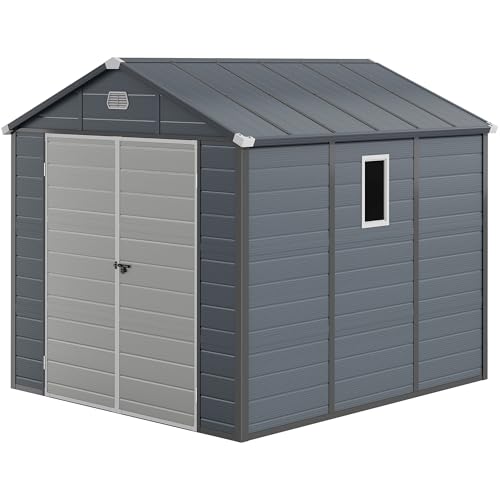 DWVO 8x9FT Outdoor Storage Shed w/o Floor, All-Weather Plastic Shed with Window, Vents & Lockable Doors, Plastic Tool Shed for Backyard, Patio, Lawn, Dark Gray