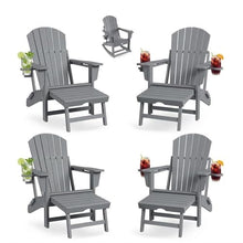 GAOMON 4-in-1 Folding HDPE Adirondack Chairs Set of 4 with Retractable Ottoman & Removable Rocking Base, All-Weather Outdoor Patio Chairs with Large Cup Holder, 400lbs Capacity, for Garden Lawn, Grey