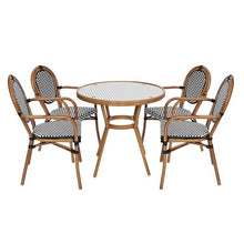 Flash Furniture Lourdes Indoor/Outdoor Commercial Bistro Set - Tempered Glass Top Table & 4 Chairs - Black & White Rattan/Natural Frame