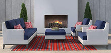 Tommy Hilfiger Hampton Modern White Mesh Outdoor Patio Furniture Collection Gunmetal Frame, Sofa, White & Navy