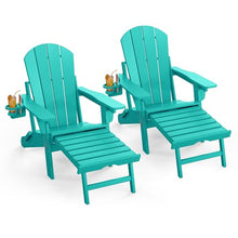 Costaelm Paradise Folding Adjustable Adirondack Chair with Retractable Footrest and Cup Holder (Set of 2), Turquoise