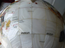 Unique Art Since 1996 Pearl White Gemstone World Globe with Gold Stand