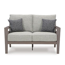 Benzara Karo 55 Inch Outdoor Loveseat Cushioned Seating Gray Brown