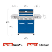 Monument Grills Larger 4+2 Burner Propane Gas Grills Stainless Steel Cabinet Style with Clearview® Lid, Knob Controls, Built-In Thermometer, Infrared Side Sear Burners & Side Burners, Blue