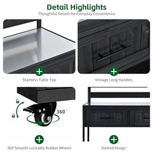 Merax 62.3'' Outdoor Mobile Kitchen Island on Wheels with Stainless Table Top, Outdoor Prep Cart Grill Table with Raised Shelf and Drawers for BBQ, Party, Black