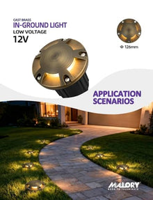 MALORY Low Voltage Landscape Well Lights,（φ126 mm Brass Top Cover 10Pack