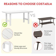 Costaelm Outdoor Patio Table, Outdoor Dining Table for 6, Weather Resistant Rectangle Patio Table with Umbrella Hole for Outside, Garden, Poolside, Porch, White