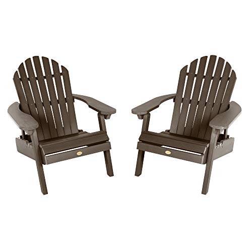 Highwood Hamilton Folding and Reclining Adirondack Chairs 2-Piece Set Weathered Acorn