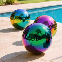 YDJIANCAI 1 Pcs Gazing Ball, Stainless Steel Mirror Ball Reflective Garden Sphere, Gazing Globe for Home Garden Pond Outdoor Swimming Pool Decoration, Rainbow(Size:18.89in/48cm)