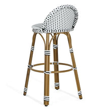 Christopher Knight Home Alura Outdoor French Counter Height Bar Stool Set of 4, Patio Garden PE Rattan Bar Chairs with Footrest+Metal Frame, Wicker Counter Stool for Kitchen Island, White+Black