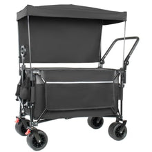 Multi-Functional Push-Pull Folding Wagon Cart with Rotating Handle & Canopy for Transport, Groceries, Outdoor Use, Heavy Duty Yard Utility Carts (Black+ Gray)