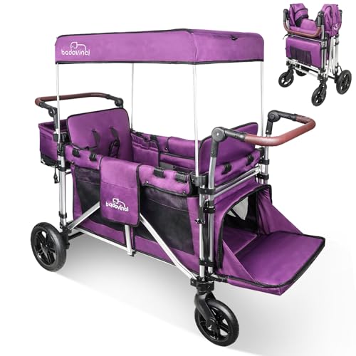 Badovinci All-Terrain Wagon for 2 Kids, Multi-Function, Easy Push & Pull, High Seats, Safe Folding, Purple