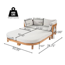 Merax Outdoor Acacia Wood Daybed with Cushions, Chaise Lounge Sofa with Curved Armrest for Patio Backyard and Garden, Teak Finish with Light Grey Cushion