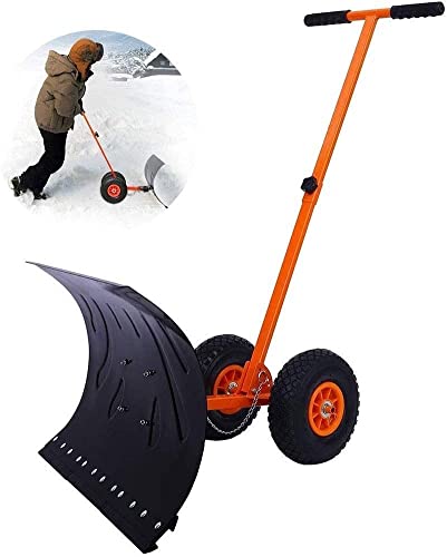 Snow Shovel with Wheels Adjustable Wheeled Snow Shovels Amulti-Angle Heavy Duty Large Blade Plow for Doorway Driveway Or Pavement Clearing Snow Pusher (Color : Orange) (Color : Orange)