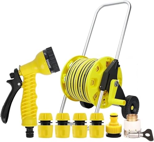 MDYHY Garden Hose Reel Trolley with Wheels and Hose, Portable Hose Storage Trolley(with 30m Hose)