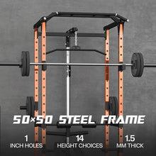 Mappding Power Cage with LAT Pulldown, Squat Rack, 1500 Lbs Capacity, Orange