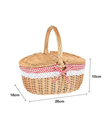 Country Style Wicker Picnic Basket Hamper with Lid and Handle Liners for Picnics Parties and Bbqspicnic Basket