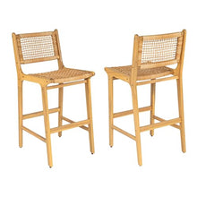 Christopher Knight Home Merry Patio Acacia Wood Bar Stool Set of 2, Counter Height Barstool Set for Bar Table,Handwoven Wicker Kitchen Island Dining Chair,Wooden Counter Stool with Footrest,Light Teak