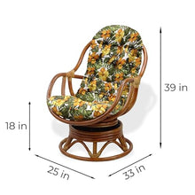 Wickerix Set of 2 Bali Lounge Swivel Rocking Chairs with Floral Cushion and Pelangi Round Coffee Table Natural Rattan Wicker Handmade, Colonial Color