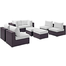 Modern Contemporary Urban Design Outdoor Patio Balcony Eight PCS Sectional Sofa Set, White, Rattan
